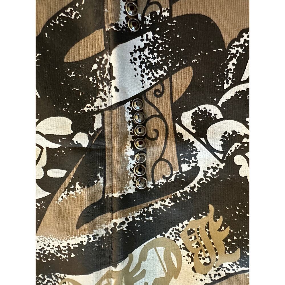 BCBG Y2K Tattoo graphic low rise women's tan wide leg sweatpants size M NWT - Picture 5 of 10